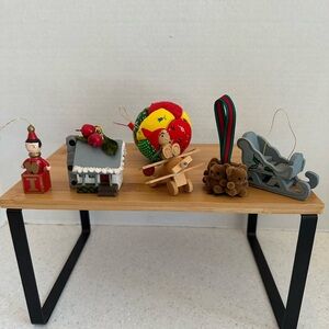 Vintage Christmas Ornaments Wooden Homemade Flocked Retro Cool 70’s Mid Century